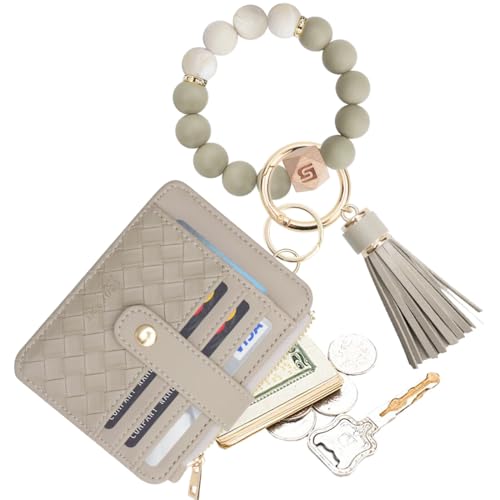 Image of COOLANS Silicone Bracelet Wristlet Wallet Credit Card Holder RFID ID Window Key Ring Tassel Slim Wallet Women Keychain Purse