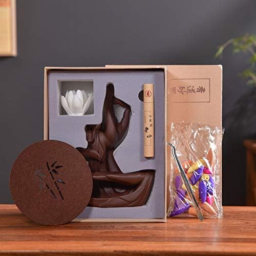 Backflow Incense Holder, Incense Burner Buddha Incense Burner Ceramic Incense Cones Burner Incense Stick Holder Backflow Incense Burner Home Decoration Handicraft Gift with 10 Free Cones (Lotus)