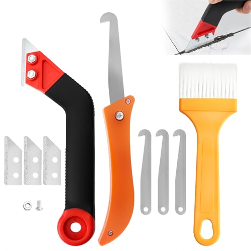 APOMOONS 8 Pcs Rascador Juntas Azulejos Limpiador Juntas Azulejos Limpia Juntas Baldosas Suelo con 6 Cuchilla de Repuesto Y 1 Cepillo para Baldosas Baño Cocina Limpieza