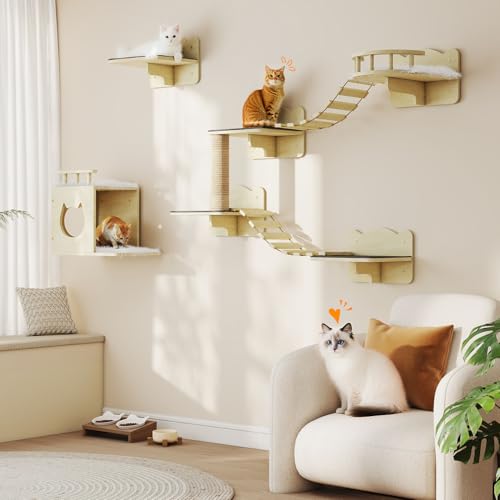 Cat Wall Shelves,Cat Wall Furniture Set of 5 Cats Mounted Shelves...