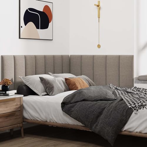 IFNOW Upholstered Wall Mounted Headboard, 3D Soundproof Wall Panels Peel and Stick for Queen Size, Reusable and Removable Tufted Bed Headboard in Linen (9 Panels, 10" x 24") by IFNOW - Image 4