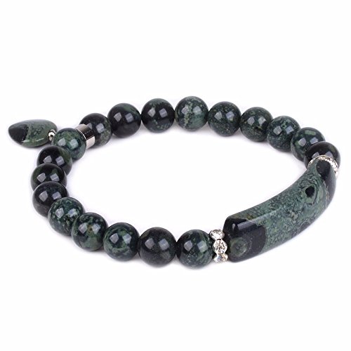 Image of Justinstones Natural Kambaba Jasper Gem Semi Precious Gemstone Love Heart Charm Stretch Bracelet