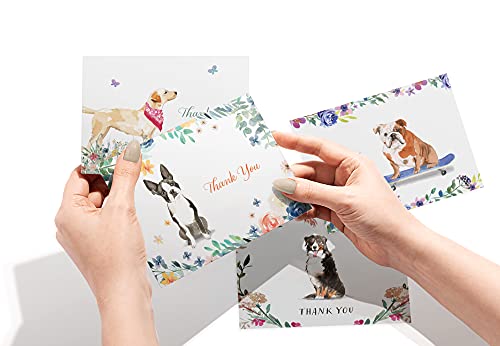Image of Twigs Paper Assorted Dogs Thank You Cards, 24 Dog Note Cards | Small size, blank inside, envelopes included, a gift for pet lovers & pet parents, bulk value set