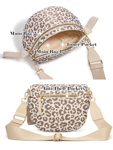 Image of Pure Colour Crossbody Bag Bum Bag for Women,Spacious Purse Fanny Packs Belt Bag,Oversized Bum Bag (Beige Leopard Bum Bag)