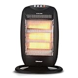 Belaco Electric 3 Bar Halogen Heater 1200W, Portable Room Heater with 3 Heat Settings, 90° Oscillation, Tip Over Safety Switch, Compact Carry Handle, Black