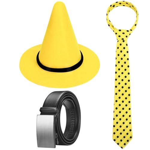 Clovilet 3 Pcs Halloween Monkey Friend Costume Include Yellow Felt Hat,Dots Tie and Belt for Men Women Cartoon Character Dress Up