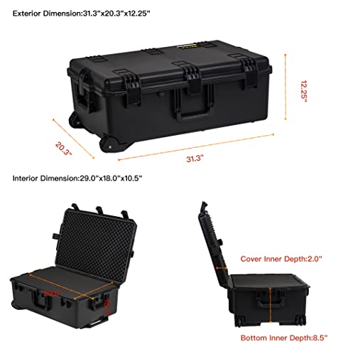 Meijia Portable All Weather Waterproof Camera Case,Customizable Fit Foam With Rolling Wheels And Retractable Pull Handle,31.3"X20.3"X12.25" #TOP4