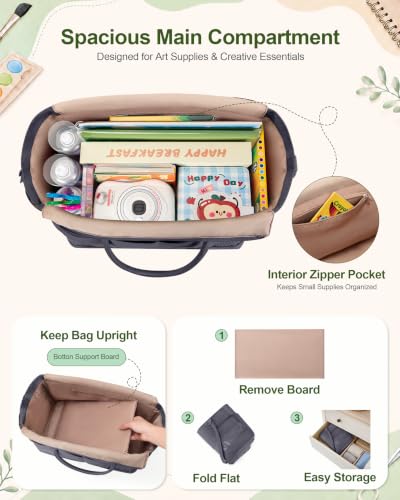 Image of Marscamd Craft Organizer Tote Bag, Art Supply Caddy, Gray | with 11 Exterior Pockets, Zip-Top Closure, Detachable Shoulder Strap, Large Capacity for Art, Crafts & Sewing