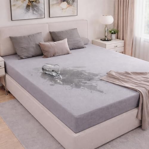 Image of Mattress Protector King Size, Lycra Waterproof Bed Protector King Size, 78x72x8 Inch, Breathable Noiseless Ultra Soft, Elastic Fitted Mattress Cover | Bed Cover (Grey)