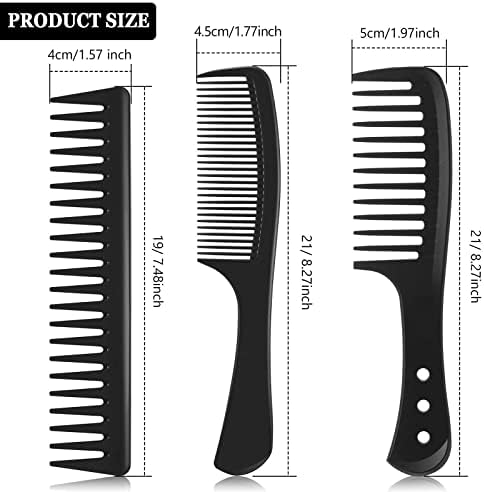 3 Pieces Wide Tooth Detangling Hair Comb Detangling Hair Comb Hair Styling Comb Set, Carbon Fiber Styling Cutting Comb Anti Static Heat Resistant Comb for Women Curly Straight Long Hair, Black