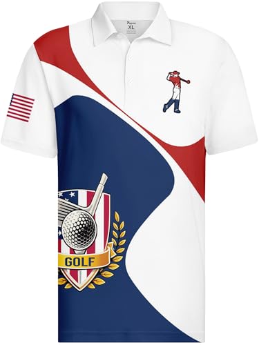 Image of PAGYMO Funny Golf Shirts for Men Crazy Printed Pattern Novelty Moisture Wicking Performance Mens Polo Shirt