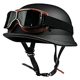 Retro-Halbhelm DOT/ECE-Zertifizierter Moped Helm Mit Brille ABS-Helmkörper Für Erwachsene Herren Damen Einstellbar Schnellverschluss-Gurt für Moped Cruiser Biker (55~60CM)