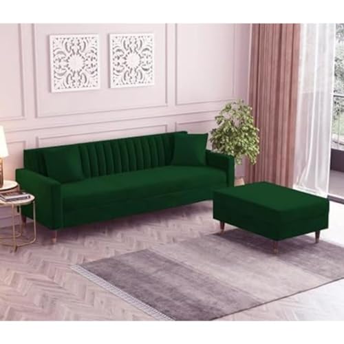 Image of 4 Seater Sofa Set with Two Cushions Perfect for Home Office Guests Living Room (Green, 4 Seater)
