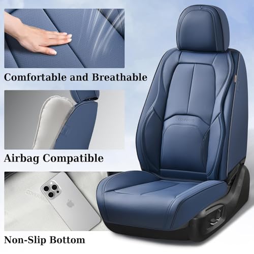 Image of Coverado Seat Covers, Car Seat Covers Front Seats, Premium Nappa Leather Seat Covers for Cars, Waterproof Car Seat Protector with Lumbar Support, Front Seat Covers Universal Fit for Most Cars (Blue)