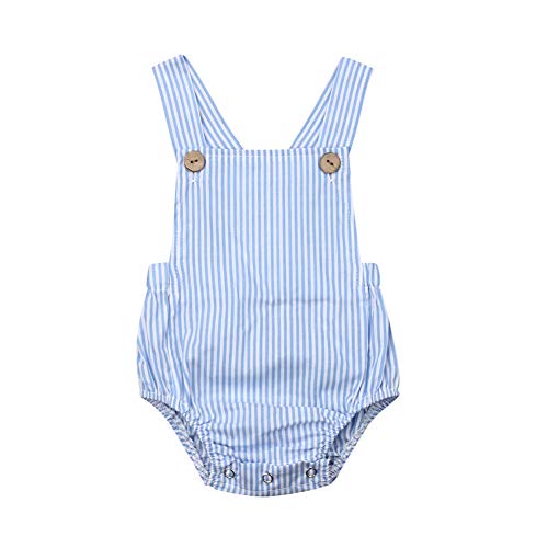 Xmasgifts Newborn Infant Baby Girl Boy Summer Romper Solid Color Sleeveless Jumpsuit Backless Overalls Cotton Outfits (3-6M, Blue Stripe)