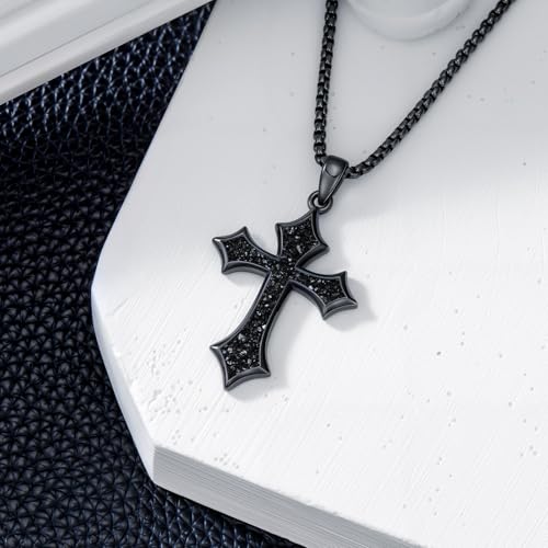 Cross Necklace for Women 925 Sterling Silver Natural Gemstone Black Faith Cross Pendant Christian Religious Jewelry Gift for Women Men2