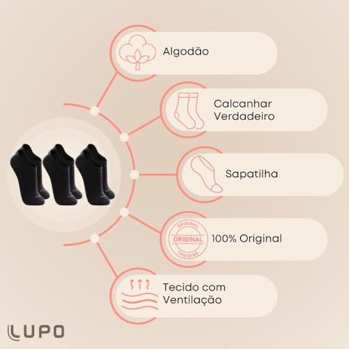 LUPO Kit 9 Pares Meia Soquete Sapatilha Invisível Esportiva Algodão Unissex Adulto, Misto Escuras, M