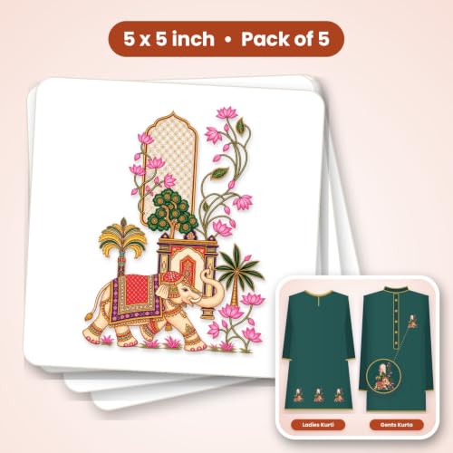 Puriva Peacock on Elephant Maroon Iron On Patch for Clothes, - Image 3
