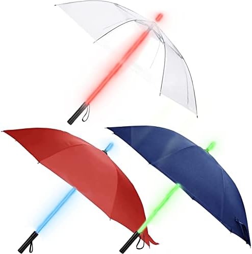 Liberty Imports 3 PACK - LED Lightsaber Light Up Umbrellas with 7 Color Changing Effects | Windproof Golf Umbrellas with Flashlight Handle (Ed.2)