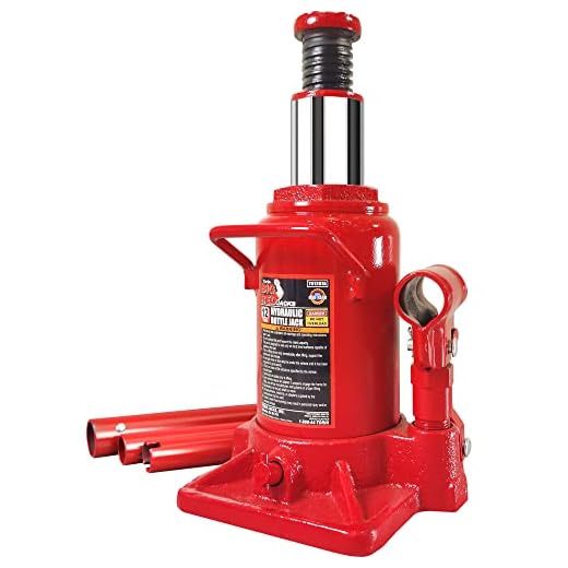 BIG RED T91207A Torin Hydraulic Stubby Low Profile Welded Bottle Jack, 12 Ton (24,000 lb) Capacity, Red