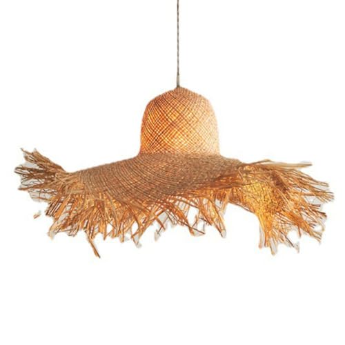 YGZPALH Lampada A Sospensione In Bambù Intrecciato A Mano Con Cappello Costiero Tropicale, 1 Luce Per Isola Cucina, Sala Pranzo, Lampada A Cesto Bambù Intrecciato A Mano 20,4'', Lampadario In Rattan