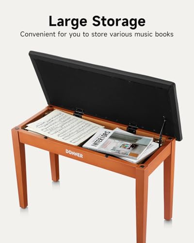 image for Donner Duet Piano Bench with Storage, Solid Wooden Keyboard Bench Pian