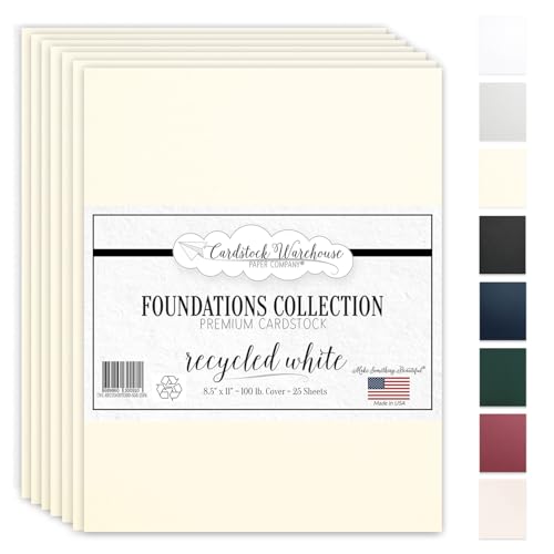 Cardstock Warehouse Foundations 100% Recycled Whitewash Cardstock Paper - 25 Sheets, 8.5 x 11” - 100 Lb/270 GSM Premium Off-White Card Stock for Card Making, Laser, Inkjet Printing, & DIY Projects