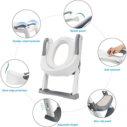 HengLiSam Potty Training Toilet Seat with Step Stool Ladder, Adjustable Toddler Toilet Training Potty Seat with Soft Anti-Cold Padded Seat and Non-Slip Wide Steps for Kids Girls and Boys