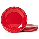 BEESEN 8.5 inch Red Melamine Plastic Beaded Salad Plate Set of 6, BPA Free, Chip & Break Resistant, Lightweight, Great for Dining, Weddings & Everyday Meals