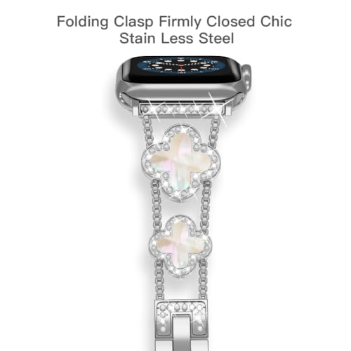Image of Musk-MSKR Diamond Metal Bands Add Sparkle to Your Watch For Apple Watch Series 11 /10 /9 /8 /7 /6 /5 /4 /3 /2 /SE /Ultra Clover Simple and Stylish Compatible with 38mm40mm41mm42mm44mm45mm 46mm49mm Women's Wear