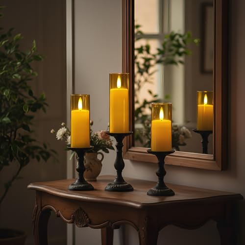 Image of Homemory Amber Acrylic Flameless LED Candles, Battery Operated with Remote Control and Timer, Electric Fake Candles for Wedding, Home Decor, Set of 9