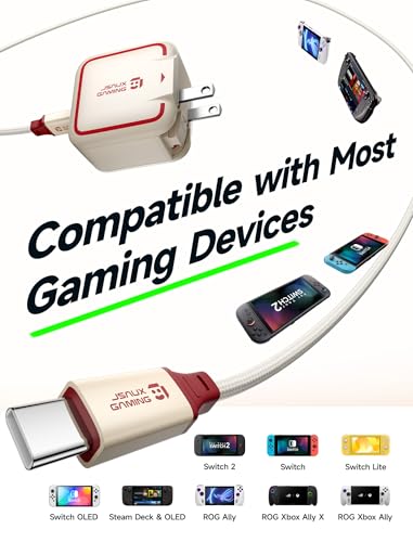 Image of JSAUX 65W GaN USB C Charger for Switch 2, EU /UK Plug, 6.6FT Cable, White | Powers in TV Mode, GaN PD Fast Charge for ROG Xbox Ally, Steam Deck, ROG Ally, iPhone 17, Galaxy, Tablet & Laptop