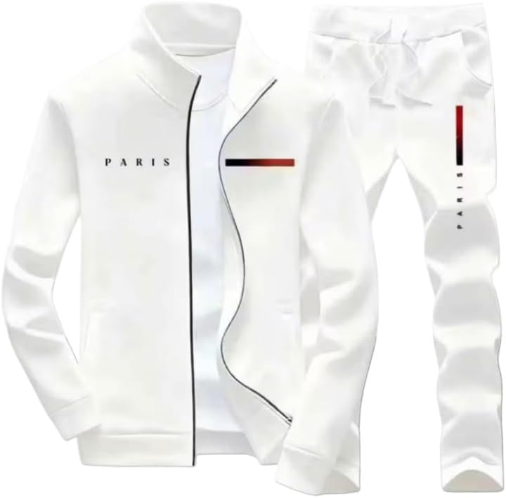 Men's casual long sleeved zipper sports shirt jogging pants set, printed pattern stand up collar jacket two-piece set