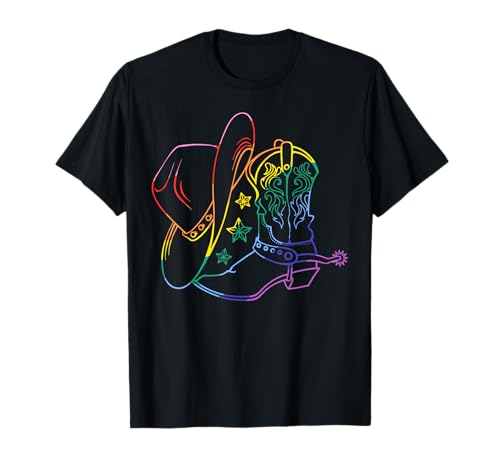 LGBT Hat Boots Cowgirl Cowboy Western Rodeo Gay Pride Month T-Shirt
