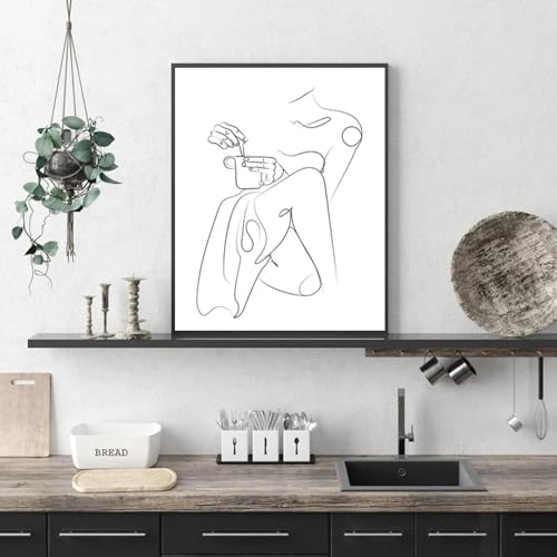 Affiche café minimaliste abstrait noir blanc toile cuisine