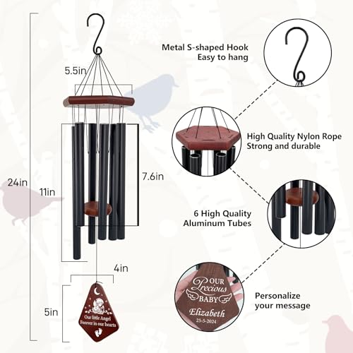 Image of ASTARIN Personalized Name Memorial Wind Chimes, Sympathy Gift for Loss of Lover Mom Dad, Bereavement Deep Tone Wind Chimes for Outside in Memory Gift, Decor Outdoor Garden Patio