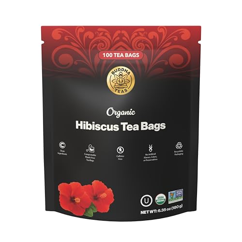 Buddha Teas - Organic Hibiscus Tea Bags - For Health & Wellbeing - With Antioxidants & Vitamin C - Clean Ingredients - Caffeine Free - OU Kosher & Non-GMO - 100 Non-String Tea Bags (Pack of 1)