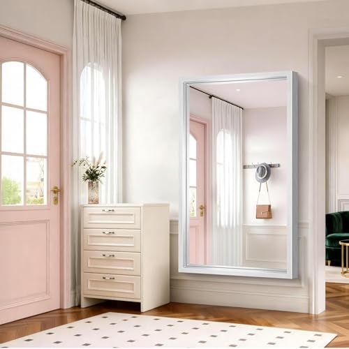 Image of 60 inchx40 inch Brushed Silver Bathroom Mirror, Large Rectangular Mirror for Wall, 0.6 inch Thickened Deep Frame Mirrors for Bathroom Sink, Shatterproof Tempered Glass, Antirust, Horizontally or Vertically