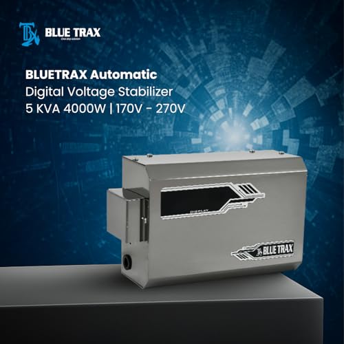 Image of BLUETRAX 5 KVA 4000W Copper Voltage Stabilizer | 170V-270V | Hanging | Automatic Digital | for 2 Ton AC & 2HP Pump | ISI Certified | 10 Years Warranty | Grey