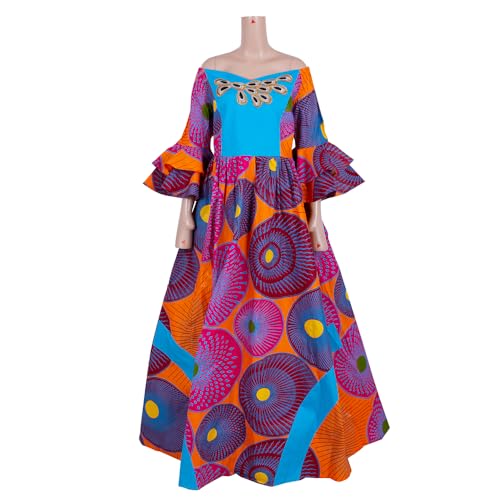 Image of iooiooi Womens African Print Party Maxi Dress Tradition Dashiki Ankara Long Dress & Headwrap