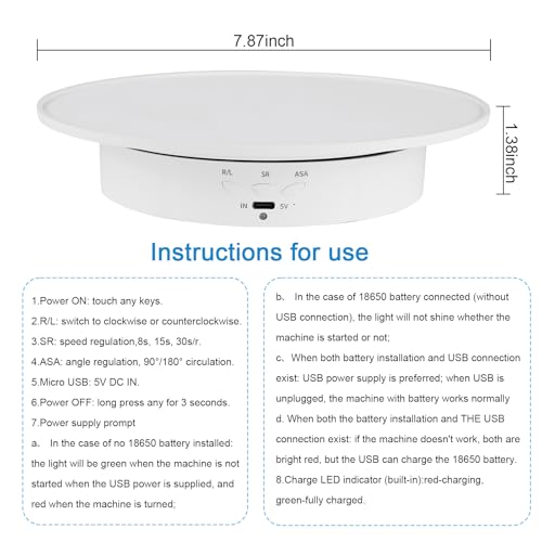Motorized Rotating Display Stand, 360 Degree Electric Rotating Turntable with Velvet Top, 7.87inch /17.6lbs Load Automatic Mute Lazy Susan for Photography Products Jewelry 3D Model, White Stand by Bosgladek - Used condition - Image 8