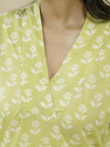 Image of GOODHAND Women Cotton Block Printed Kurta, Straight Fit Ethnic Kurti for Daily,Office & Casual Use