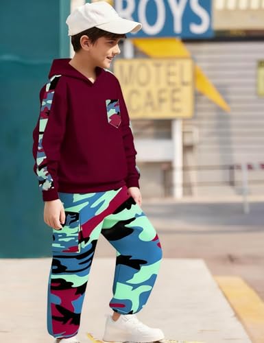 Image of mksodopy Boys Clothes Long Sleeve Hoodie and camouflage cargo pants Boy Outfits for 6-16 Years
