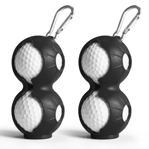 Golf Ball Holder Silicone and Tees Holder Leather Value 2 Pack Set with 7 USA Flag Tee 3 1/4 Inch, Attachable to Golf Carry Bag Belt Gifts Accessories (2 Pack in Black)