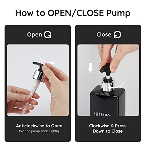 Image of Segbeauty Shower Soap Dispenser Black, 3pcs 16.9oz Empty Refillable Bathroom Press Pump Bottles, 500ml Reusable Plastic Square Shampoo Conditioner Body Soap Dispenser Set for Modern Kitchen Home Decor
