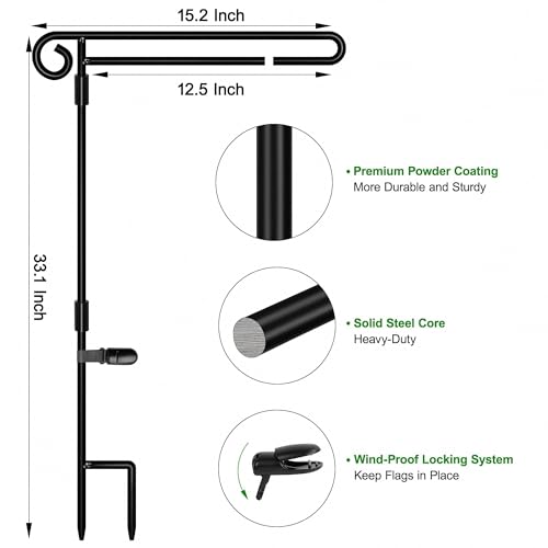 Image of HOOSUN Garden Flag Stand Holder Easy to Install Strong and Sturdy wrought iron Pole Fits Mini Flag 12.5 inch x 18 inch no need Extra accessories to fixed flag,Garden flag pole without flag