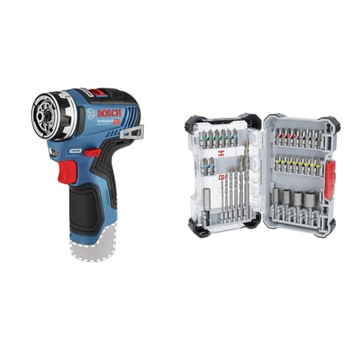 Bosch Professional 12V System Akku Bohrschrauber GSR 12V-35 FC - FlexiClick System (ohne Akku/Ladegerät) + 35x Extra Hard Schrauberbit‑ und CYL-3 Bohrer-Set, 35‑tlg. (197 x 110,5 mm)