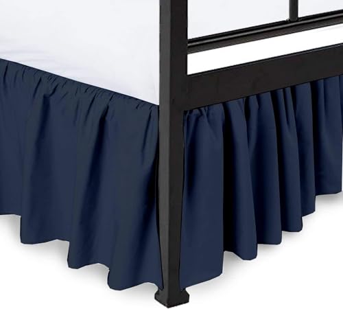 Expertise Tailored Fit Wrinkle Free Bed Skirt Dust Ruffle|100% Microfiber Split Corners Ruffled Bed Skirt|Bedskirt with Platform Three Sided Coverage|Twin 22 Inch Drop, in Navy Blue Solid