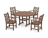 POLYWOOD Chippendale 5-Piece Outdoor Dining Set - Teak - Classic Patio Table and Chairs - Recycled Plastic Lumber - Traditional Garden Furniture for Deck, Backyard, Poolside