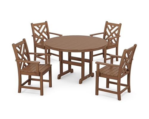 POLYWOOD Chippendale 5-Piece Outdoor Dining Set - Teak - Classic Patio Table and...